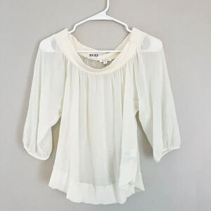 Anthropologie Weston Womens Ivory Blouse Top S Long Sleeve Chiffon Sheer Classic